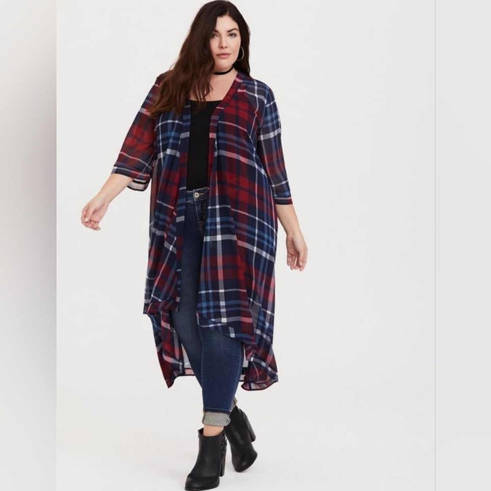 Torrid Plaid Maxi Hi Low Kimono